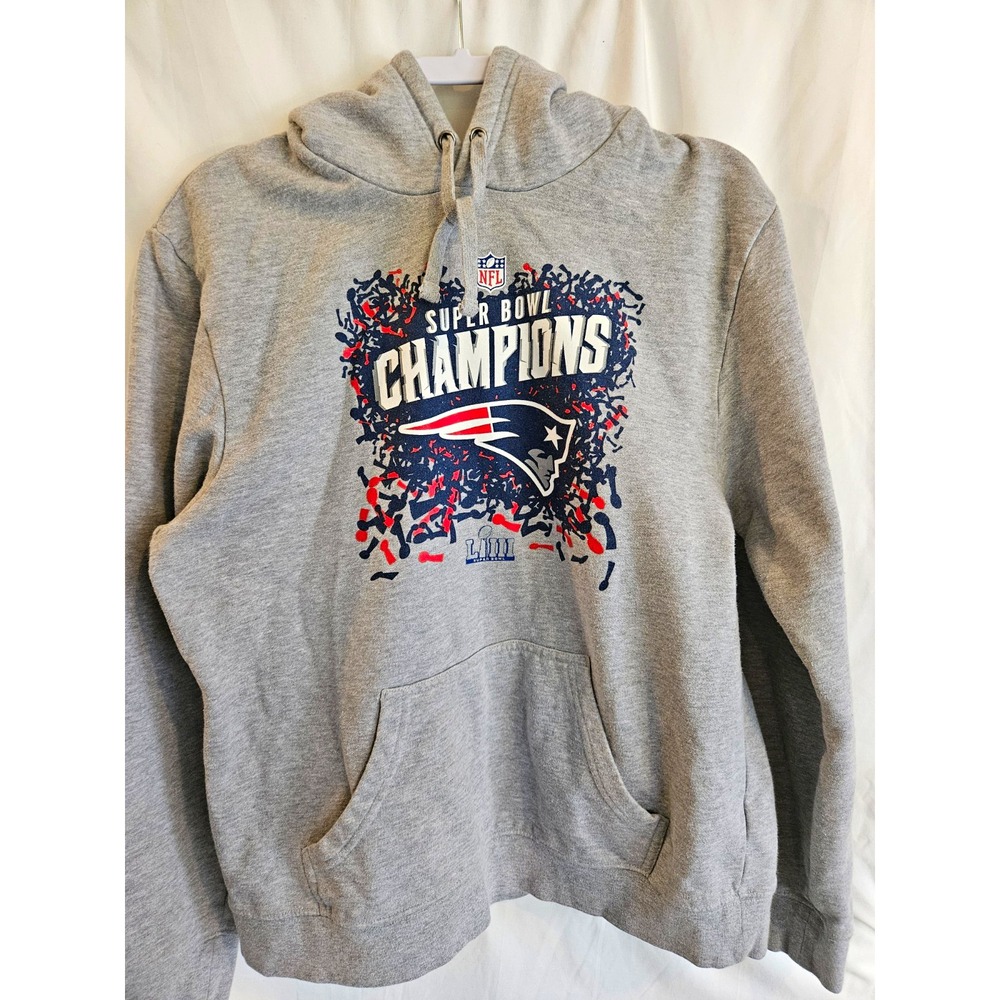 Fanatics NFL New England Patriots Super Bowl LIII Champions Hoodie Mens L Gray